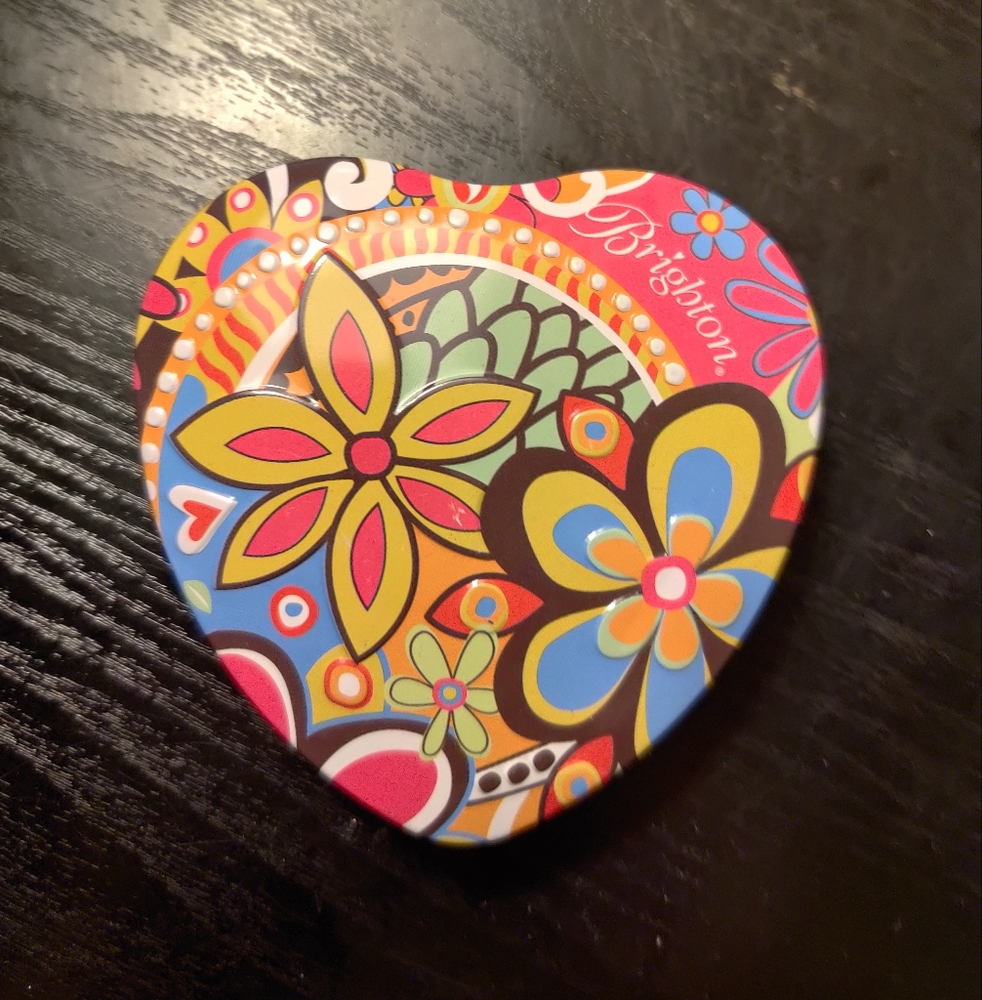 NEW Brighton Heart Tin Floral Vibrant Retro 70s Flowers Blue Green Orange